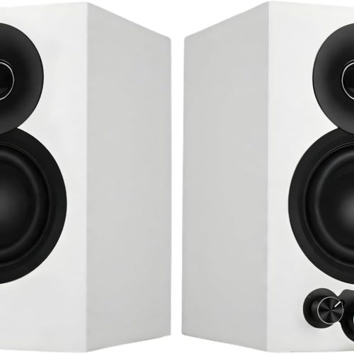 Bluetooth Bookshelf Speaker, 50W X 2 Active TV Speaker with 4” Woofer, Turntable Speaker with Optical// Input for /TV and ojector (White)