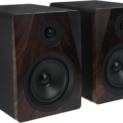 5.25" 2-Way 250W Active Studio Monitor Speakers  - Dark Wood, Class D lifier, / Inputs, Neodymium Silk Dome Tweeter, Bass/Treble Control, Computer-Optimized Crossover