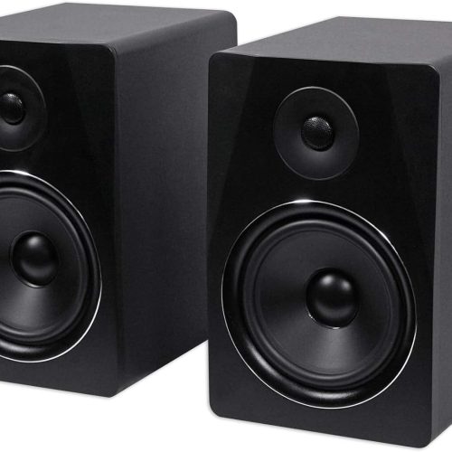 Powered  Studio Monitor Speaker  in Black, 8", 2-Way, 500W, ,  Wood, , Perfect for Stud, Recording, Music