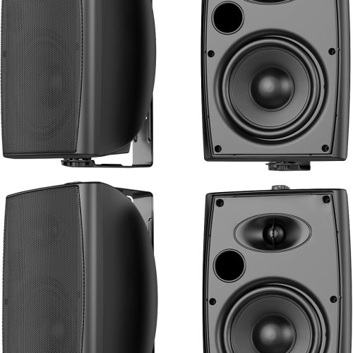 6.5 Inch Max 800W Outdoor Bluetooth Speakers Waterproof Wired with Multifunctional Amplifier Wall Mount Outdoor Speaker System for Patio Garden Poolside Home(4 Speakers,Black)