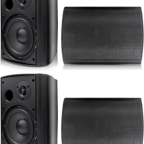 6.5 inch 800W Outdoor Bluetooth Speakers Wateroof Wall Mounted Sound System with Multifunctional lifier, Powerful Bass & Stereo Sound, Easy to Install, for Patio Deck Porch ( Black)