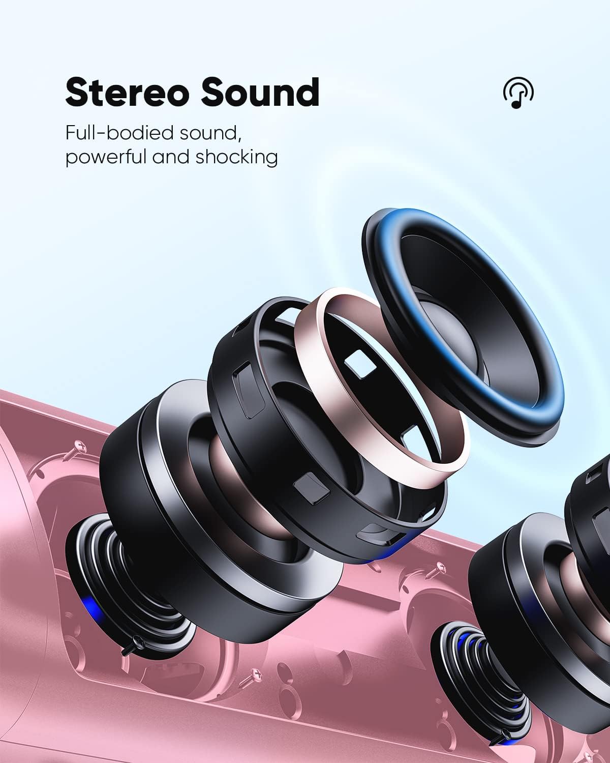 Bluetooth Speaker, IPX5 Waterproof Speaker with HD Sound, Up to 20H Playtime, Pairing, BT5.3, Portable Wireless Speakers for Home/Party/Outdoor/Beach, Electronic Gadgets, Birthday Gift (Pink) - Image 2