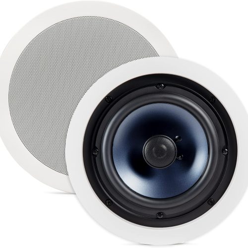 2-way  In-Ceiling 8" Round Speakers, Set of 2 Perfect for  and Humid Indoor/Outdoor Placement - Bath, Kitchen, Covered Porches