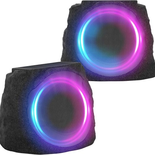 Outdoor Speakers Bluetooth Waterproof Patio Rock Speakers Outdoor Wireless,Solar-Powered,Weatherproof Design Ideal for Patio,Pool, Garden, Deck and Other Activities (Granite, 2 Pack)