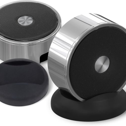 Bluetooth Speaker Set: Wireless Stereo Dual Pairing Portable Twin  System With Big Rich Bass Hi-Fi Multi-Room Indoor Outdoor Use Home Deck Pool Work Travel Party Camping Gift Decor Idea (Chrome)