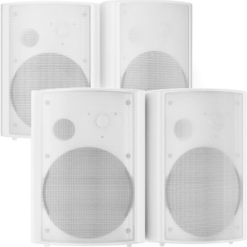 800W 6.5 Inch Bluetooth Outdoor Speakers Waterproof Wired with Multifunctional Amplifier Wall Mount Weatherproof Loudspeaker System for Patio Garden Poolside Home(4 Speakers,White)