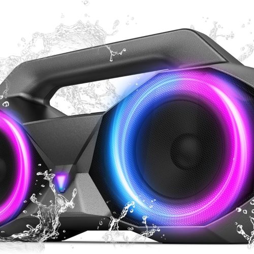 Speakers Bluetooth Wireless, 80W Loud Speaker with Punchy Bass,  Stereo, IPX7 Waterproof, Long Playtime, Cool Lights, , Portable Speaker for Home, Outdoor, Work and Relaxation, Gifts for All