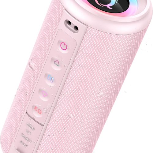 Portable Bluetooth Speaker, 2026 Bluetooth 5.4 Wireless Speaker with 20W HD Loud Stereo Sound, 20H Playtime, LED Lights, IP7, TWS Pairing, Built-in Mic, for Outdoor, Home, Beach, Party, Gift, Pink