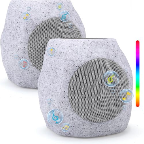 Outdoor  Bluetooth Speakers with Colorful Lights, Deep Bass IPX6 Waterproof Speaker, Solar-Powered,  Paring, Perfect for Pool Garden and Outdoor Activities - Marble 2 Pack